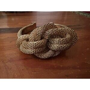 Vintage Gold Tone Mesh Bow Cuff Knot Bracelet Adjustable